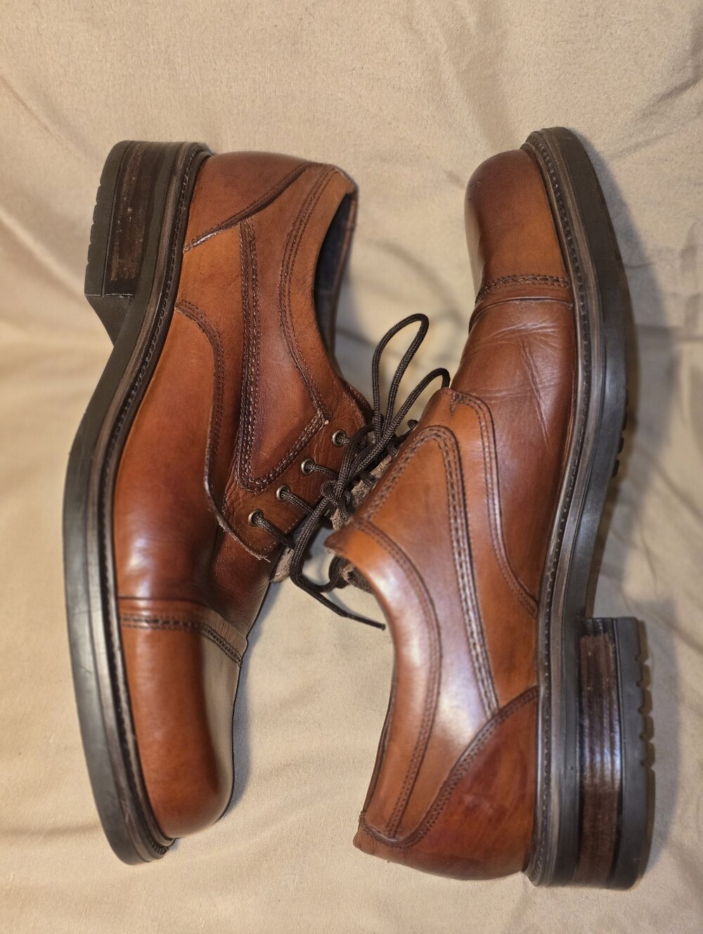 Italian Made Bill blass Tan Leather Lace-Up Oxford Dress Shoes